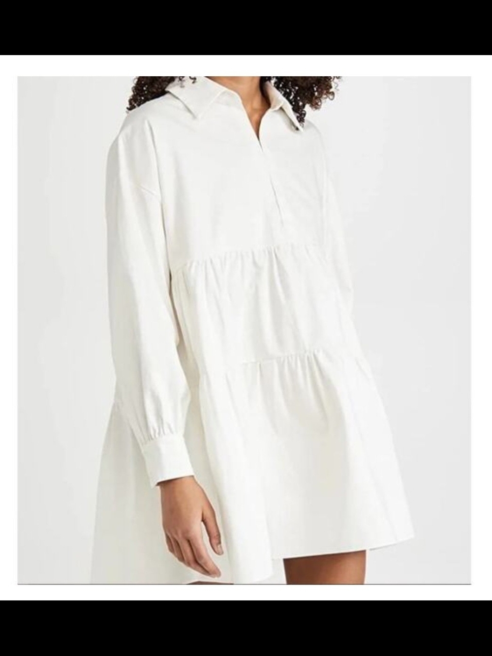 En Saison White Long-Sleeve Tiered Shirt Dress